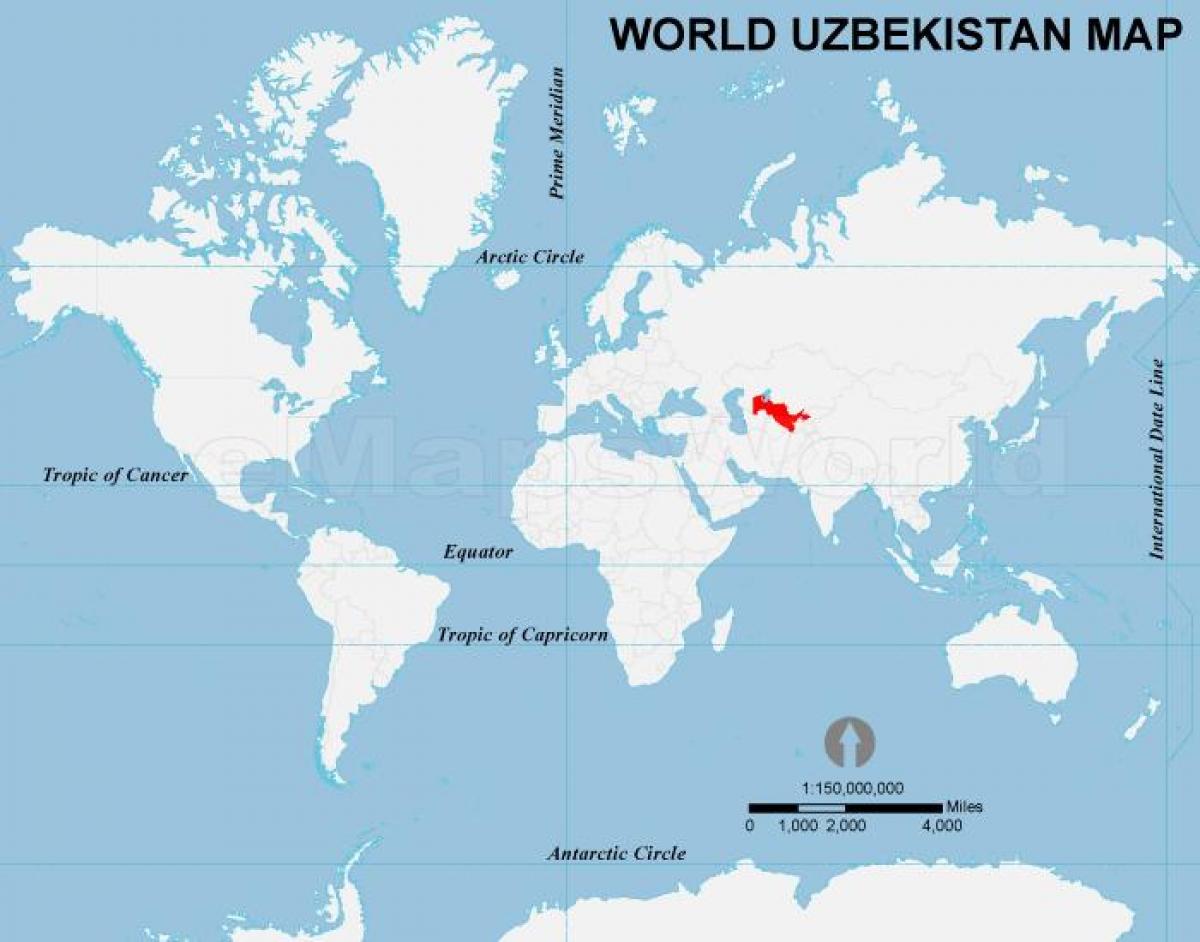 Узбекистан байршил дээр дэлхийн газрын зураг